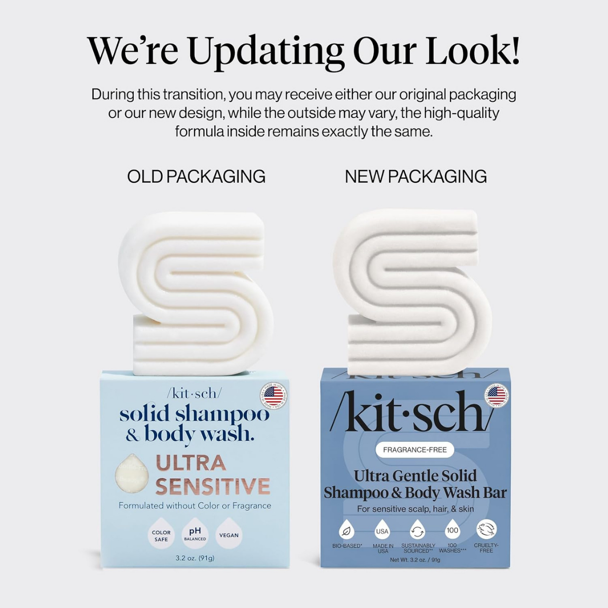 Kitsch Ultra Sensitive 2-in-1 Shampoo Bar and Body Wash Bar Soap | 5-Ingredient Formula Hair Care & Body Care - Fragrance Free & Vegan for Sensitive Scalp & Skin - Made in the USA
