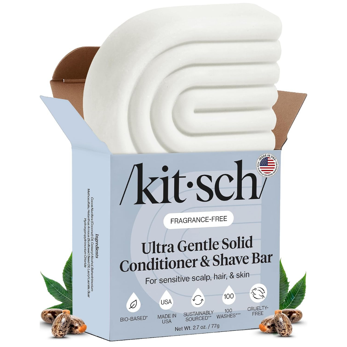 Kitsch Ultra Sensitive 2-in-1 Conditioner Bar & Shaving Soap | Moisturizing & Anti-Irritation Bar Soap for Sensitive Scalp & Skin - 5 Ingredients Only, Scent Free Hair Care & Body Care