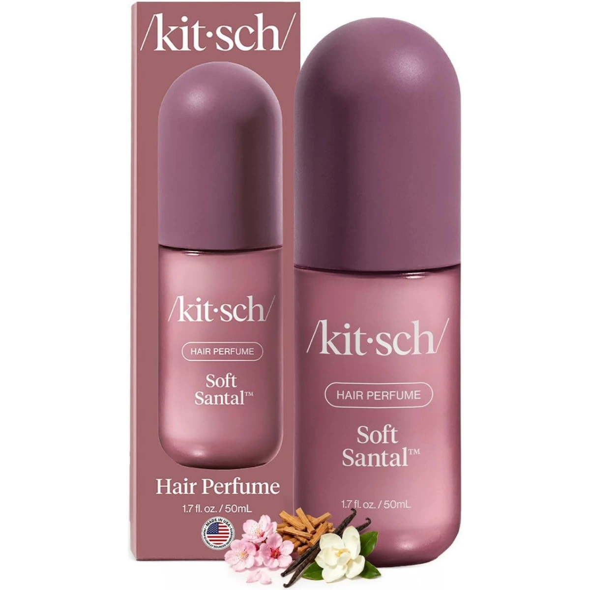 Kitsch Hair Perfume for Women – Hair Spray & Body Mist – Soft Santal, 50mL | Clean, Deodorizing & Patented Odor-Eliminating Technology – Freshen Hair, Body & Pillows – Made in USA
