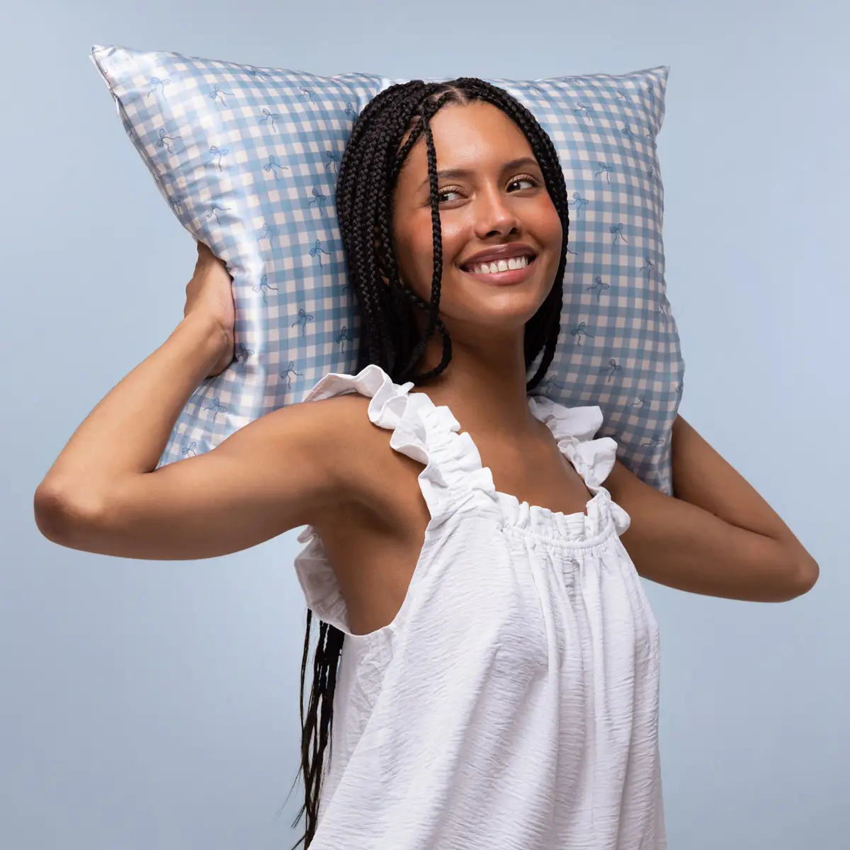 Kitsch Satin Pillowcase with Zipper - Standard Size, Gingham Blue | Softer Than Silk Pillow Cases, Smooth Cooling Satin Pillow Case for Hair and Skin, Wrinkle-Free, Machine Washable