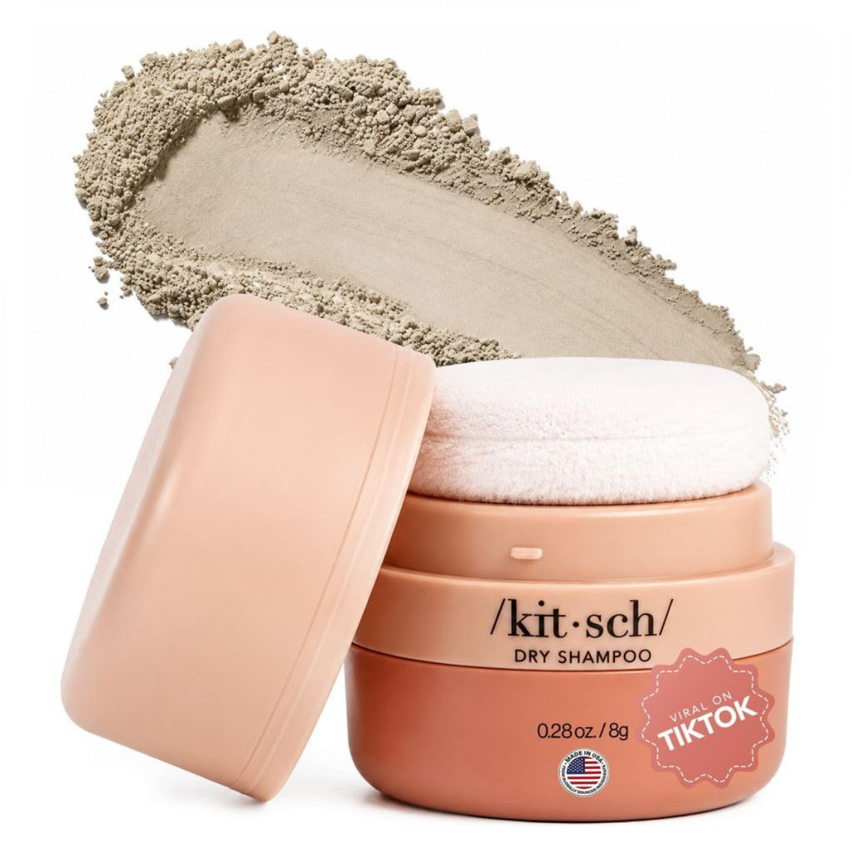Kitsch Volumizing Rice Protein Dry Shampoo Powder Puff - Invisible, 8g | Absorbs Oil, Non-Greasy, Great For Light-to-Medium Color Hair – Travel Size Dry Hair Shampoo for Women & Men, No White Cast