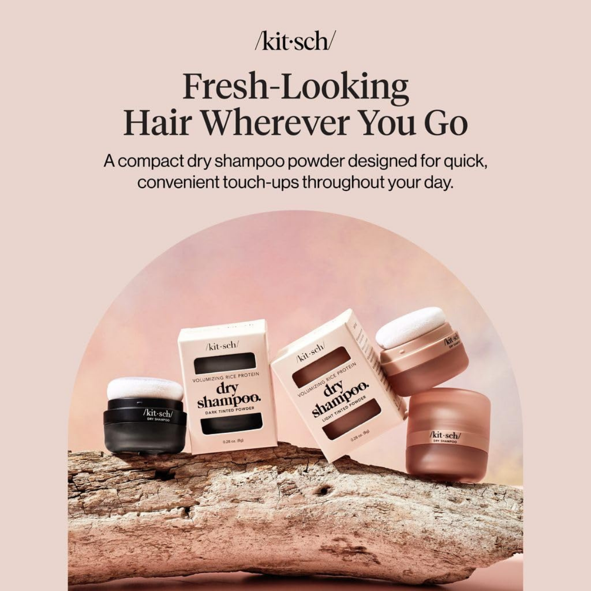 Kitsch Volumizing Rice Protein Dry Shampoo Powder Puff - Invisible, 8g | Absorbs Oil, Non-Greasy, Great For Light-to-Medium Color Hair – Travel Size Dry Hair Shampoo for Women & Men, No White Cast