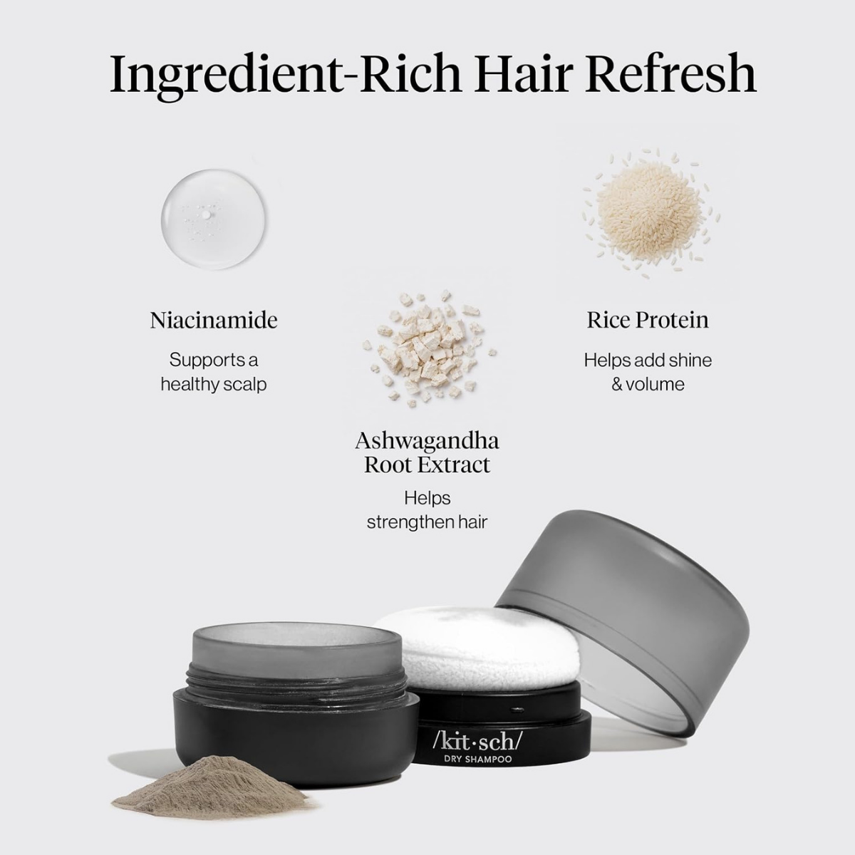 Kitsch Volumizing Rice Protein Dry Shampoo For Women Powder Puff - Dark, 8g | Absorbs Oil, Non-Greasy, Great For Dark Hair – Unscented – Travel Size Dry Hair Shampoo for Women & Men, No White Cast