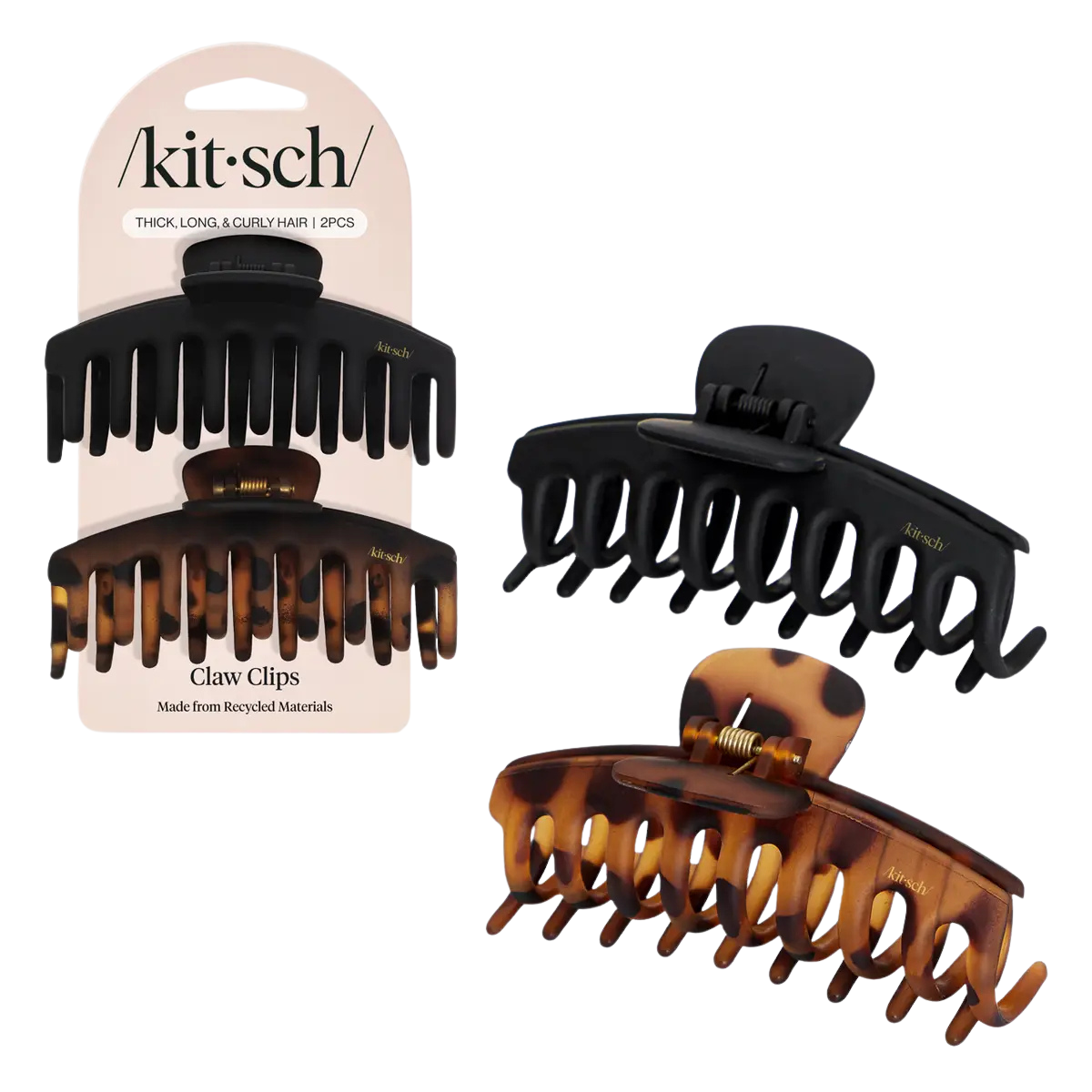 Kitsch Oversized Matte Claw Clips for Thick, Long & Curly Hair - 2pc Set