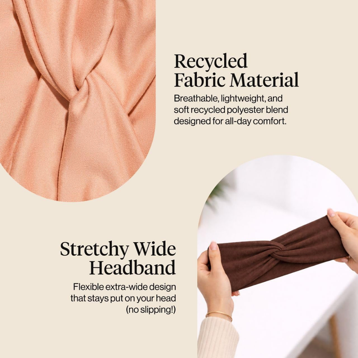 Kitsch Wide Headbands for Women Non Slip - Rosewood, 2pcs - Running Headbands for Girls, Ideal for Working Out, Yoga, Gym, or Lounging – Stretchy Head Bands – Fashion Hair Accessories