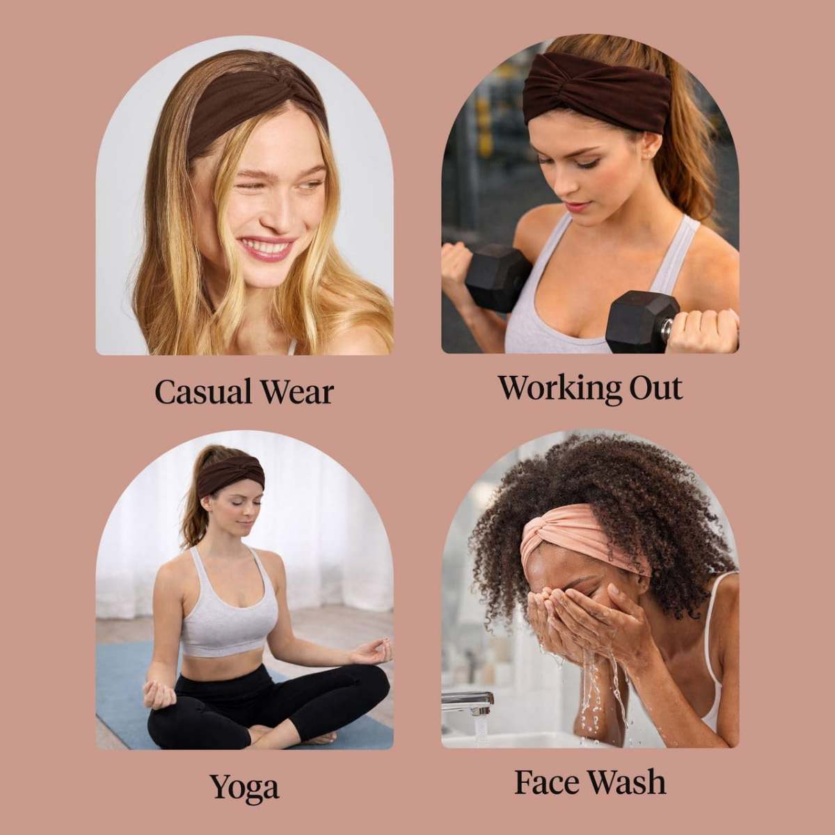 Kitsch Wide Headbands for Women Non Slip - Rosewood, 2pcs - Running Headbands for Girls, Ideal for Working Out, Yoga, Gym, or Lounging – Stretchy Head Bands – Fashion Hair Accessories