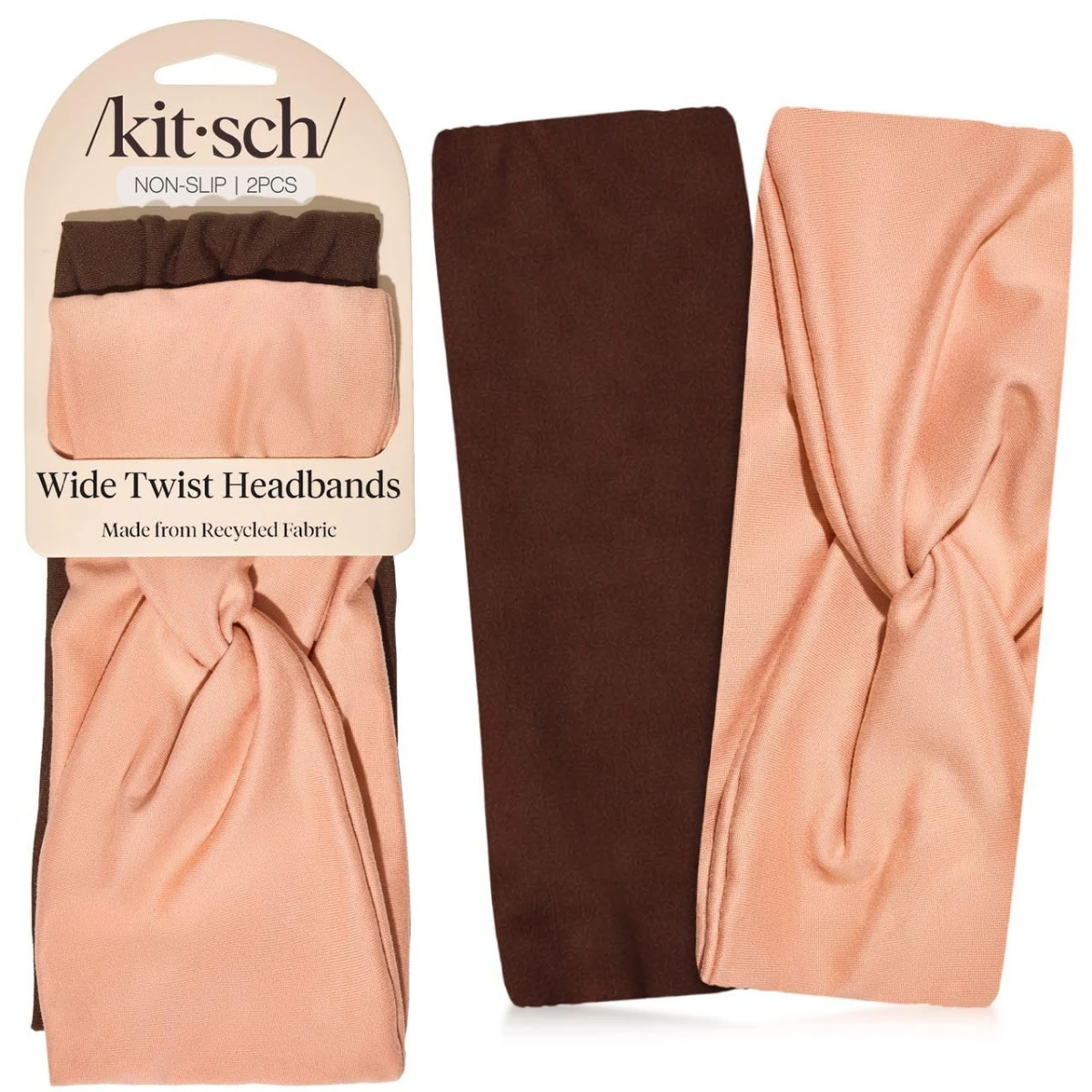 Kitsch Wide Headbands for Women Non Slip - Rosewood, 2pcs - Running Headbands for Girls, Ideal for Working Out, Yoga, Gym, or Lounging – Stretchy Head Bands – Fashion Hair Accessories