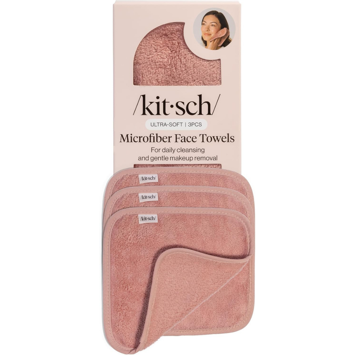 Kitsch Microfiber Face Towels 3pc Set | Clean Towels for Face - Terracotta, Reusable Microfiber Face Cloth for Daily Use, Facial Towel, Gentle Cleanse Face Wipes Alternative, Absorbent Quick Dry Cloths