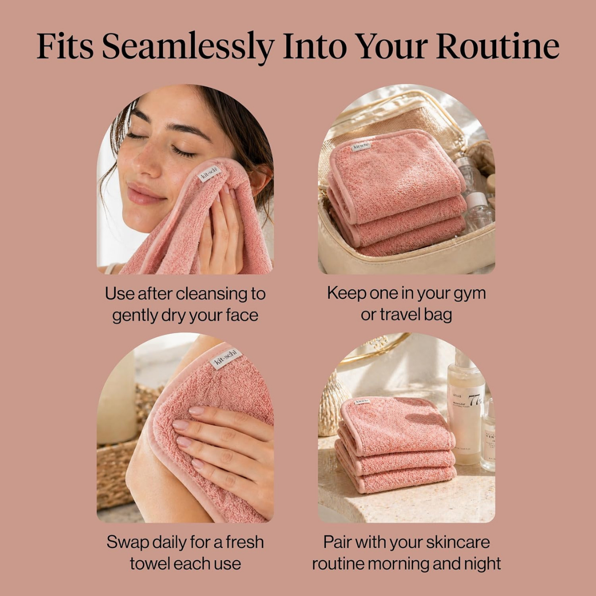 Kitsch Microfiber Face Towels 3pc Set | Clean Towels for Face - Terracotta, Reusable Microfiber Face Cloth for Daily Use, Facial Towel, Gentle Cleanse Face Wipes Alternative, Absorbent Quick Dry Cloths
