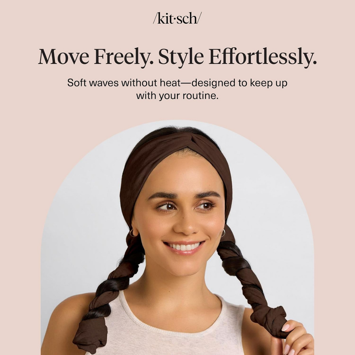 Kitsch Set & Flow Active Heatless Curling Headband For Women - Brown, 1pc - Soft, Breathable Cotton Head Bands For Women's Hair – Stretchy Fit, Achieves Curls Overnight – Gym-To-Glam In Minutes