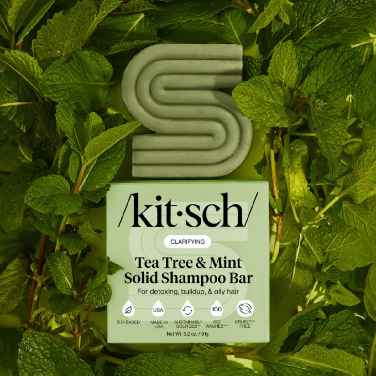 Kitsch Clarifying Tea Tree & Mint Shampoo Bar Soap - Made in USA - Clarifying Shampoo for Build-Up Removal - Hair Shampoo for Women and Men for Scalp & Oil Control - Vegan Hair Care