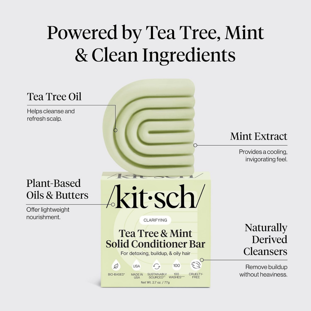 Kitsch Clarifying Tea Tree & Mint Conditioner Bar Soap - Hair Conditioner for Scalp & Oil Control - Tea Tree Conditioner for Women and Men - Vegan Hair Care, Made in USA