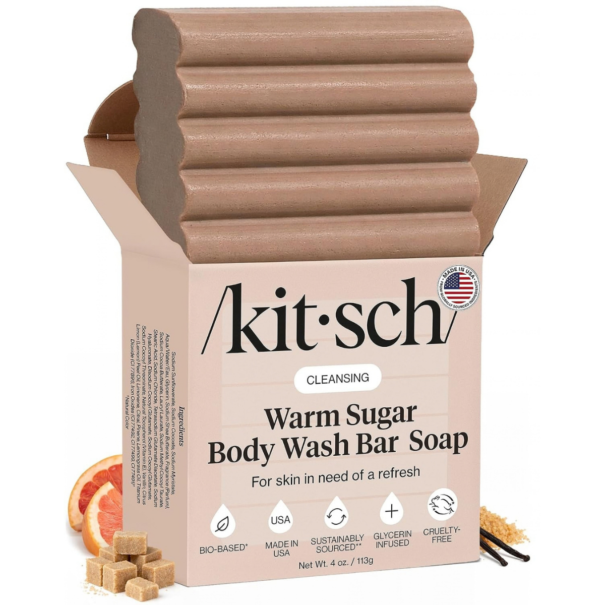 Kitsch Warm Sugar Body Wash Bar Soap for Women – Made in USA - 113g