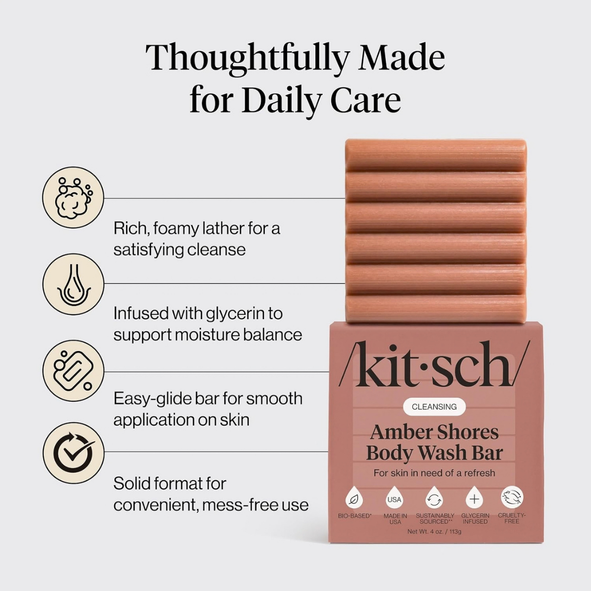 Kitsch Amber Shores Body Wash Bar Soap - Made in USA - 113g