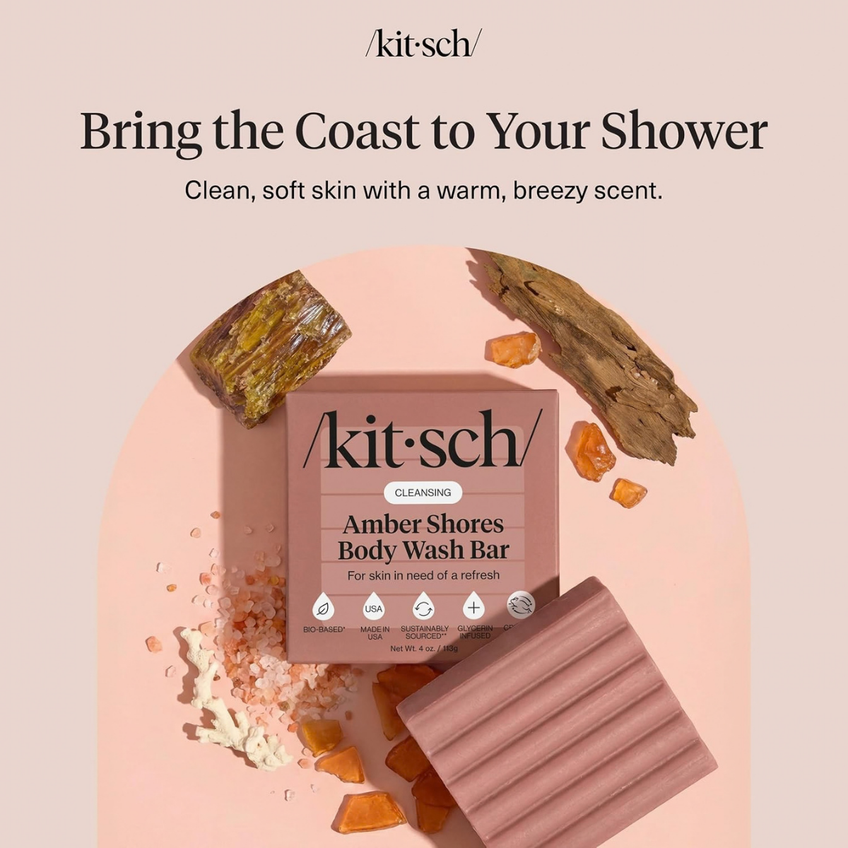 Kitsch Amber Shores Body Wash Bar Soap - Made in USA - 113g