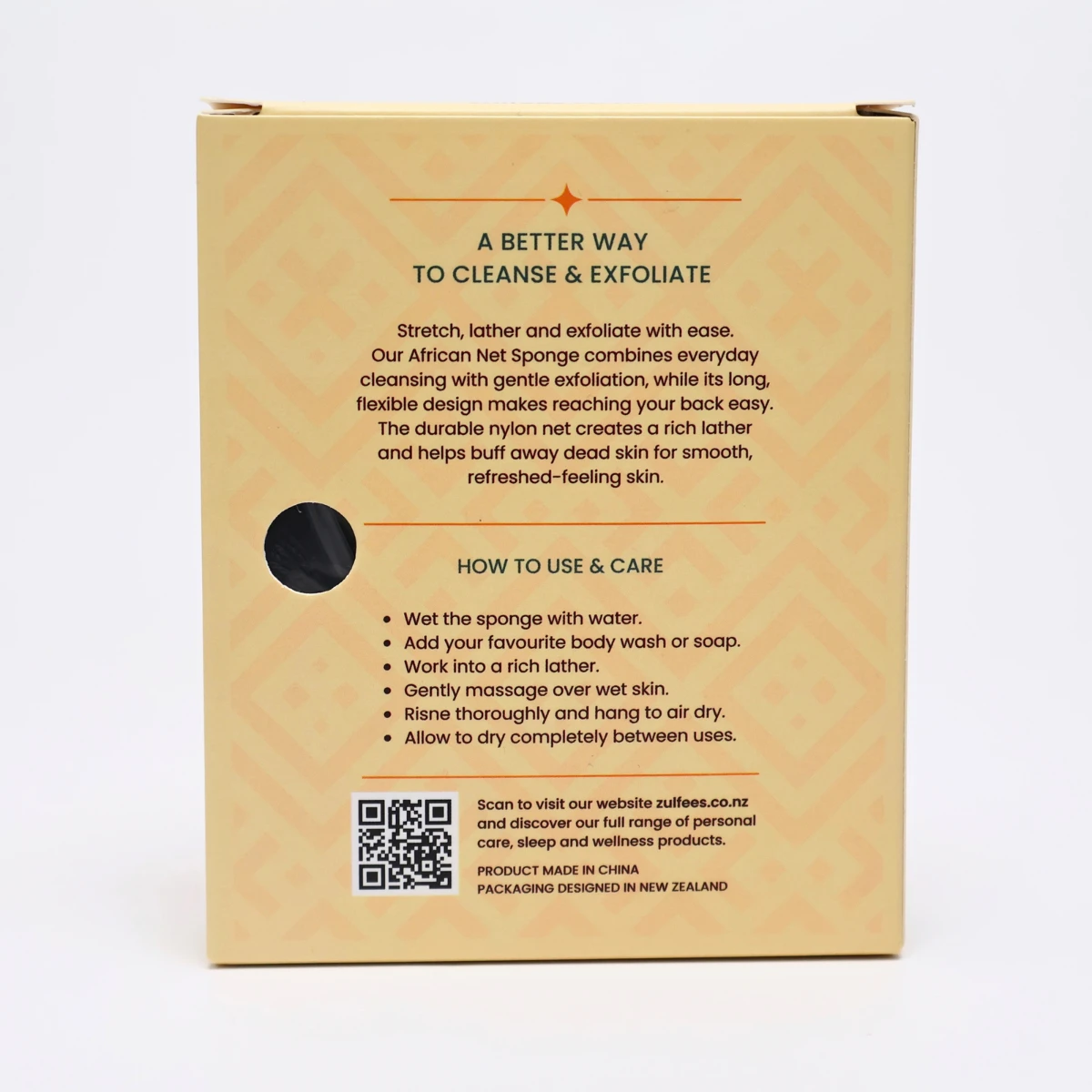 Zulfees African Net Sponge packaging back side
