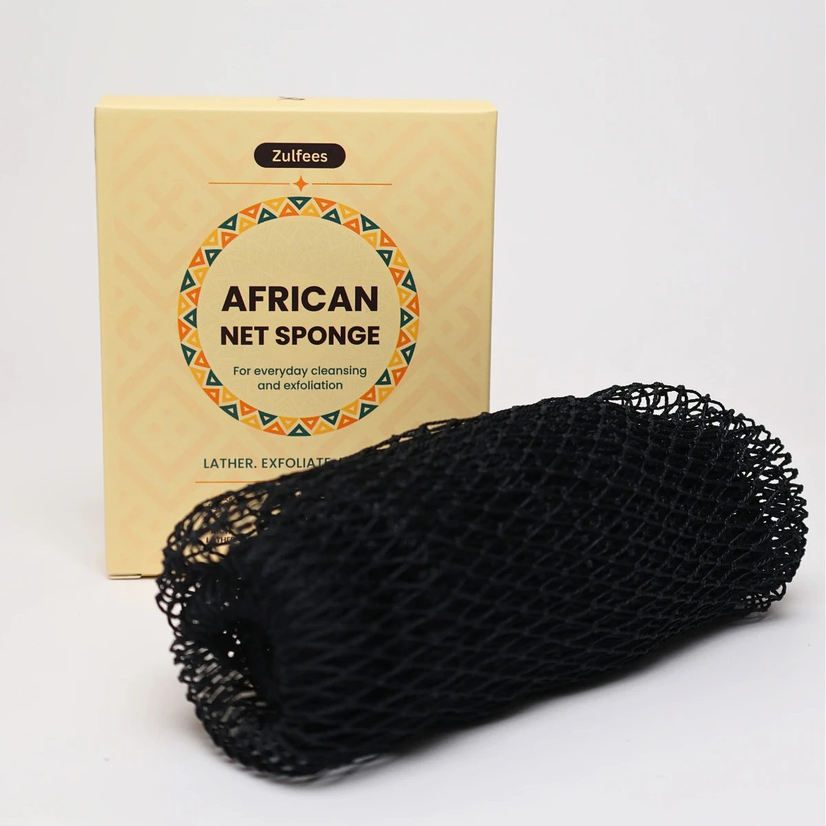 Zulfees African Net Sponge Black with packaging
