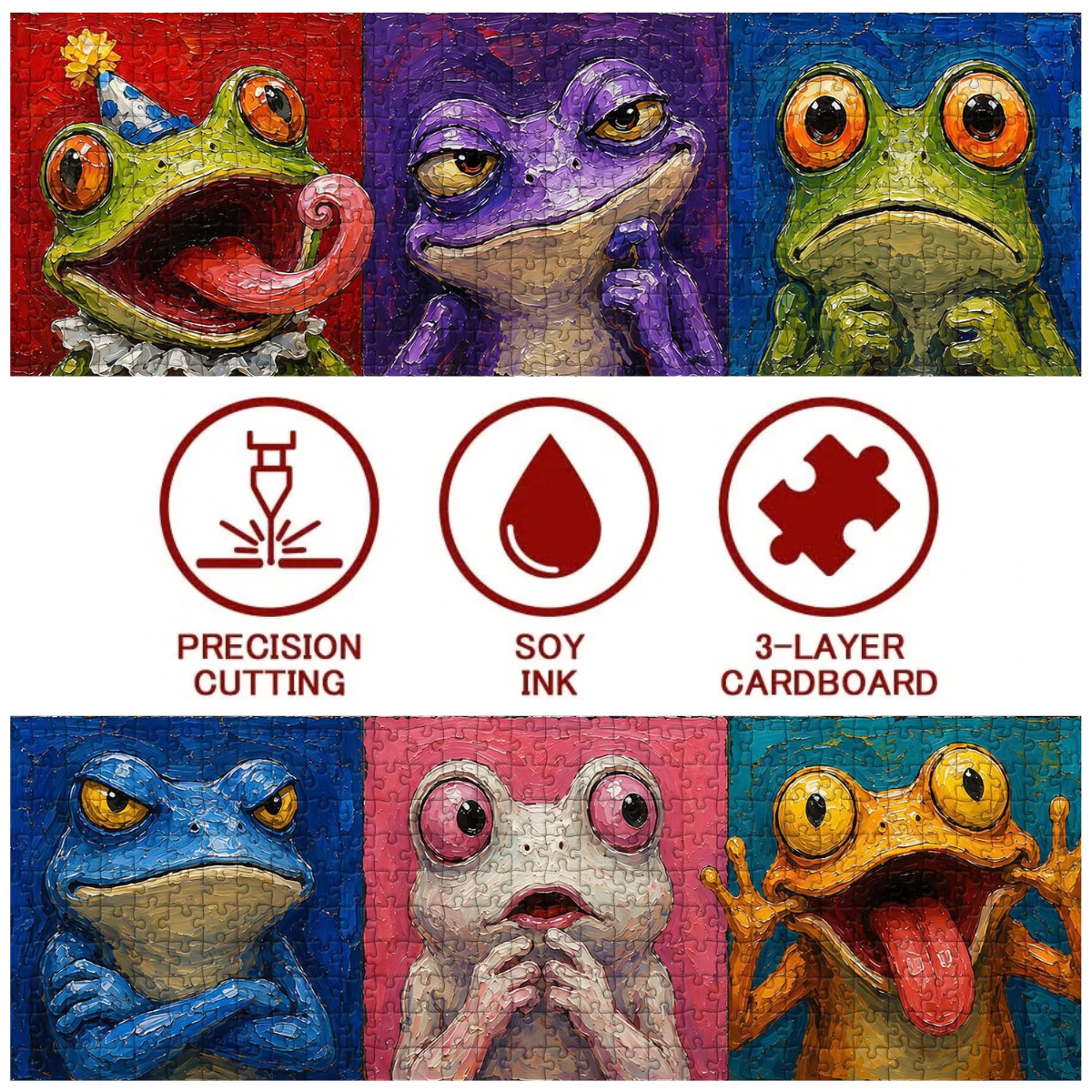 Colourful Frog Faces Jigsaw Puzzle 1000 Pieces