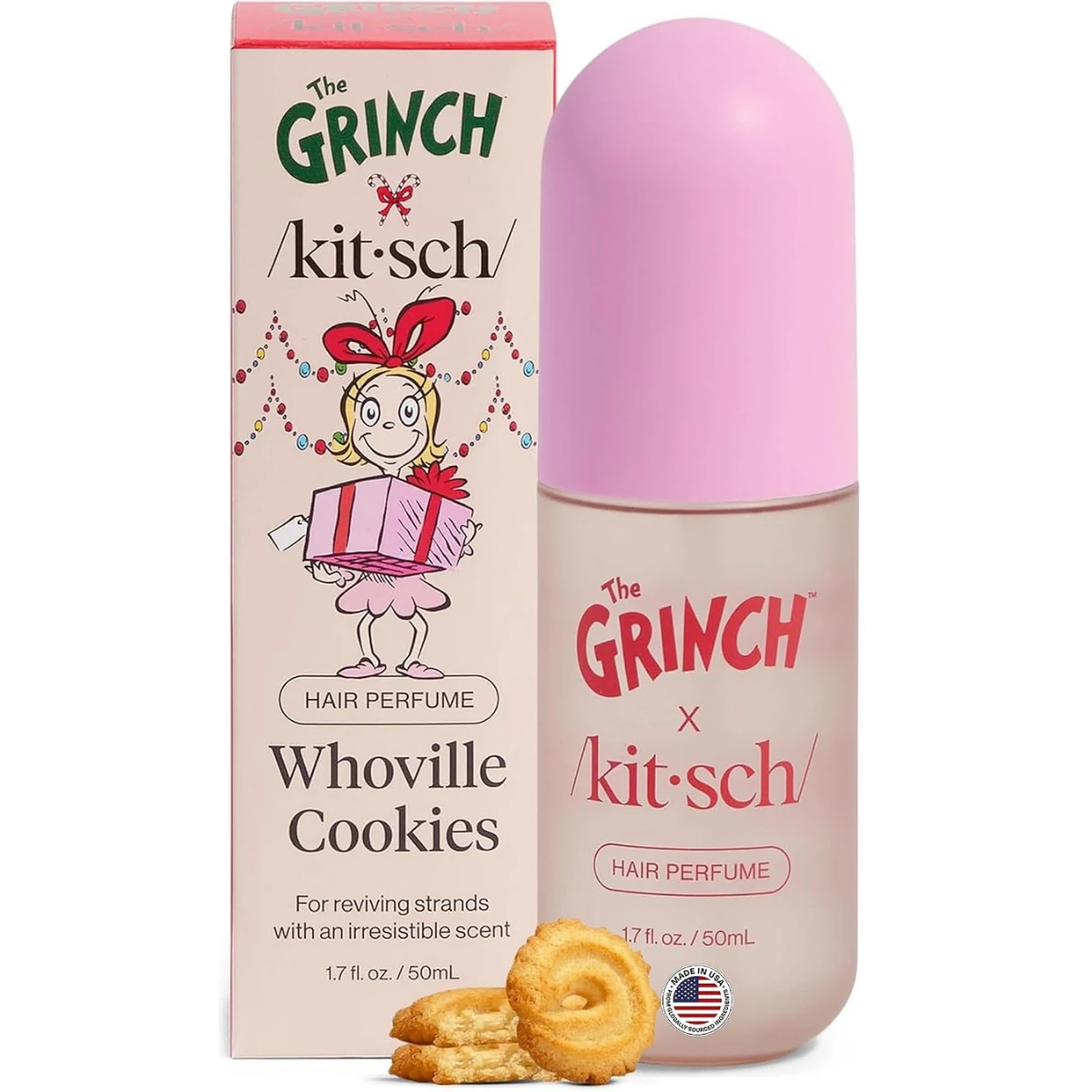 Kitsch Hair Perfume for Women – Hair Spray & Body Mist – 50mL - Warm Cookie-Scented Hug – Clean, Deodorizing & Patented Odor-Eliminating Technology – Freshen Hair, Body & Pillows