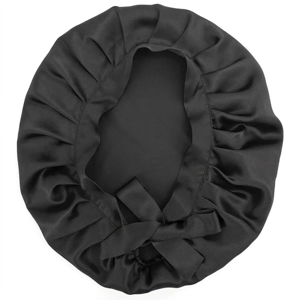 Zulfees 22 Momme Mulberry silk bonnet in Black