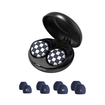 DreamCheck Earplugs with Portable Carry Case and 4 Sizes Ear Tips -  Blue and White Earplugs