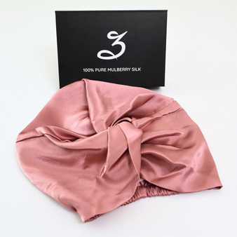 Silk Bonnet Pale Mauve Double Layer Twisted Front Design with Elastic on the Back for Adustment 22 Momme 100% Mulberry Silk Grade 6A