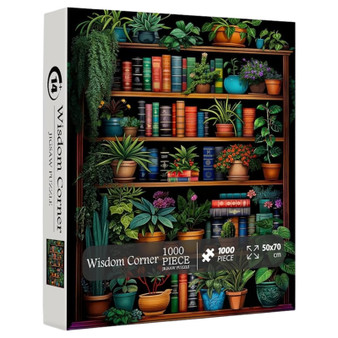 Vintage Bookshelf Puzzle for Adults 1000 Pieces, Houseplant Book Puzzle, Retro Bookshelf Botanical Flower Puzzle, Hard Jigsaw Puzzles for Book Lover