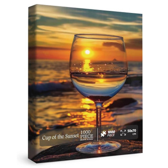 Beach Wine Sunset Puzzle for Adults 1000 Pieces, Ocean Art Landscape Jigsaw Puzzle, Pretty Beautiful Scene Puzzle, Ideal for Unwinding, Perfect Gift