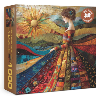Vintage Woman Patch Puzzle for Adults 1000 Pieces, Pretty Quilt Sewing Jigsaw Puzzle, Colorful Impossible Art Puzzle