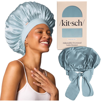 Kitsch Adjustable Oversized Satin Bonnet - Haze Blue