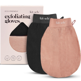 Kitsch Exfoliating Gloves 2pc Set - Black & Terracotta