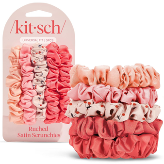 Kitsch Satin Scrunchies No Crease Hair Ties for All Hair Types 5pc Set - Assorted Cherry Blossom