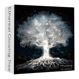 Glowing Tree of Life Puzzle for Adults 1000 Pieces, Fantasy Forest White Tree Under Starry Night Sky Scene Jigsaw Puzzle, Nature Landscape Puzzle, Hard Challenging Puzzles for Adults