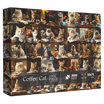 Cat Puzzles for Adults 1000 Pieces and Up, Vintage Cats Animal Puzzle Collects 40 Coffee Book Cats Collage Jigsaw Puzzle, Retro Funny Kitten Puzzle as Cat Wall Decor
