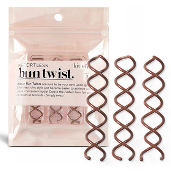Kitsch Spiral Bobby Pins for Girls and Women - Hair Bun Maker | Rounded Tips, Chip-Resistant Bun Twist Spiral Hair Pins | Secure Hold All-Day | Ideal Gifts for Women - 3Pcs, Brown