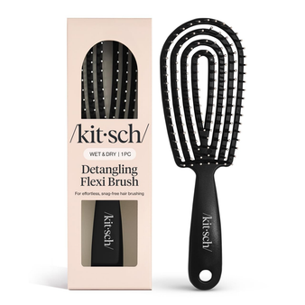 Kitsch Hair Brush Detangler – Flexi Flow Hair Brush for Women, Men & Kids | Detangling Brushes for Curly Hair with Bendable Frame, Bounce Curl Defining Brush for Wet or Dry Strands - Black
