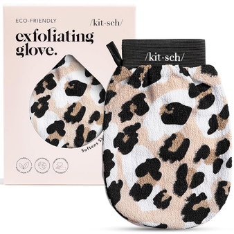 Kitsch Exfoliating Glove 1pc – Korean Exfoliating Mitt & Deep Exfoliating Body Scrubber for Shower, Bath | Body Exfoliator Glove, Dead Skin Remover | Skin Care for Smooth Skin - Leopard