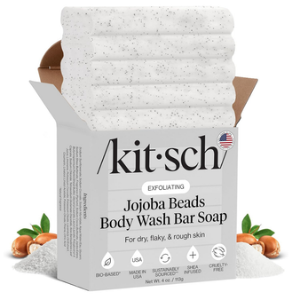 Kitsch Jojoba Beads Exfoliating Body Wash Bar – Nourishing Bar Soap with Shea Butter & Aloe for Dry, Flaky Skin – Soap bar & Body Scrub for Smooth, Refreshed Skin – Rosemary & Cedarwood Scent - 113g