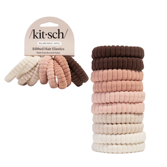 Kitsch Fabric Ribbed Hair Elastics - All-Day Hold - 10pc Set - Blush