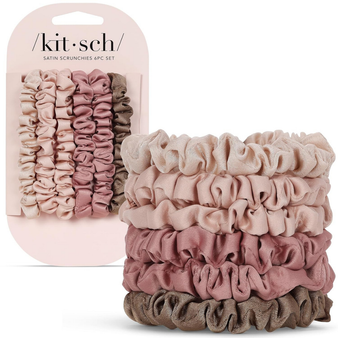 Kitsch Satin Scrunchies for Women - No Crease Hair Ties for Girls | Scrunchies For All Hair Types and Textures, Perfect for Day or Night | Ideal Gifts for Women - 6 Pcs, Terracotta