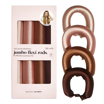 Kitsch Satin Hair Curlers, Heatless Curling Rod - Jumbo Flexi Rod for Heatless Curls Overnight, Comfortable Hair Curlers to Sleep In for Frizz-Free, No Heat Damage Styling - 4pcs, Rosewood