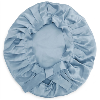 Zulfees Blue Serenity 22 Momme Mulberry silk bonnet in grayish blue