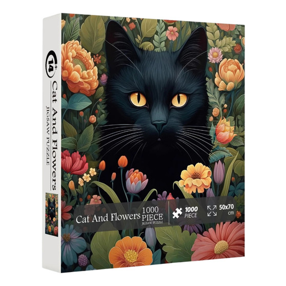 Cat And Flowers 1000 Piece Jigsaw Puzzle for Adults