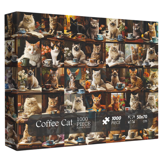 Cat Puzzles for Adults 1000 Pieces and Up, Vintage Cats Animal Puzzle Collects 40 Coffee Book Cats Collage Jigsaw Puzzle, Retro Funny Kitten Puzzle as Cat Wall Decor
