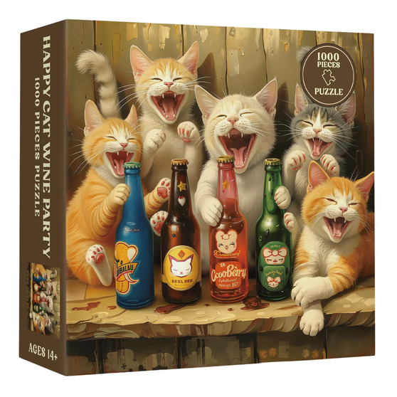 Cat Bottle Funny 1000 Pieces for Adults, Kitty Vintage Beer Jigsaw Puzzle, Cute Animal Liquor Bottle Art Puzzles