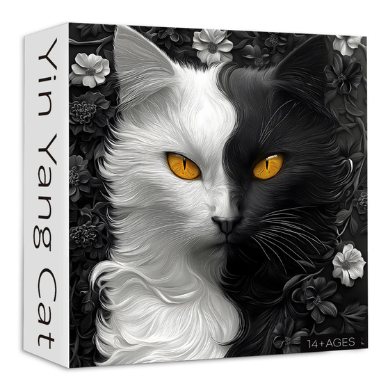Yin Yang Cat Jigsaw Puzzle 1000 Pieces for Adults,Black and White Kitty Animal Flower Puzzle, Unique Kitten Puzzle,Impossible Difficult Hard Challenge for Adults, Cat Aesthetic Home Wall Decor