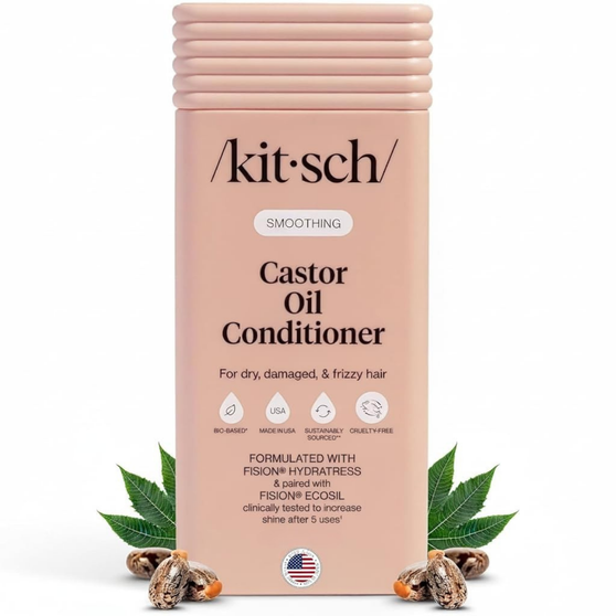 Kitsch Smoothing Castor Oil Liquid Conditioner for Women and Men – Nourishing Hair Conditioner for Dry, Damaged & Frizzy Hair – Clean, Color-Safe Hair Care, Bio-Based Formula, Made in USA