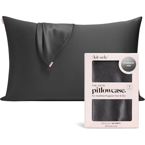Kitsch Satin Pillowcase with Zipper for Hair & Skin - Softer Than Silk Pillow Cases, Smooth Cooling Satin Pillow Case, Wrinkle-Free, Machine Washable - Pillow Cases Standard Size (66x48 cm) - Charcoal