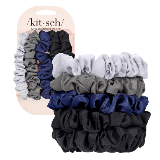 Kitsch Satin Petite Scrunchies 5pc Set- Midnight