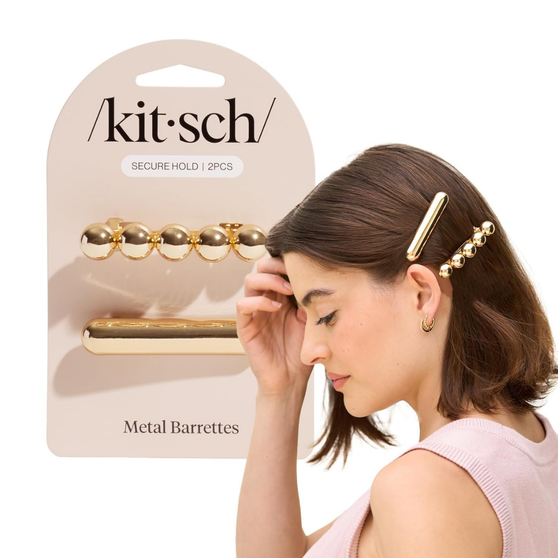 Kitsch Gold Hair Barrettes For Women - Stylish, Durable & Elegant Metal Hair Clips for Everyday or Special Occasions - Cloud & Bubble Design | Ideal Gifts for Women 2pc Set